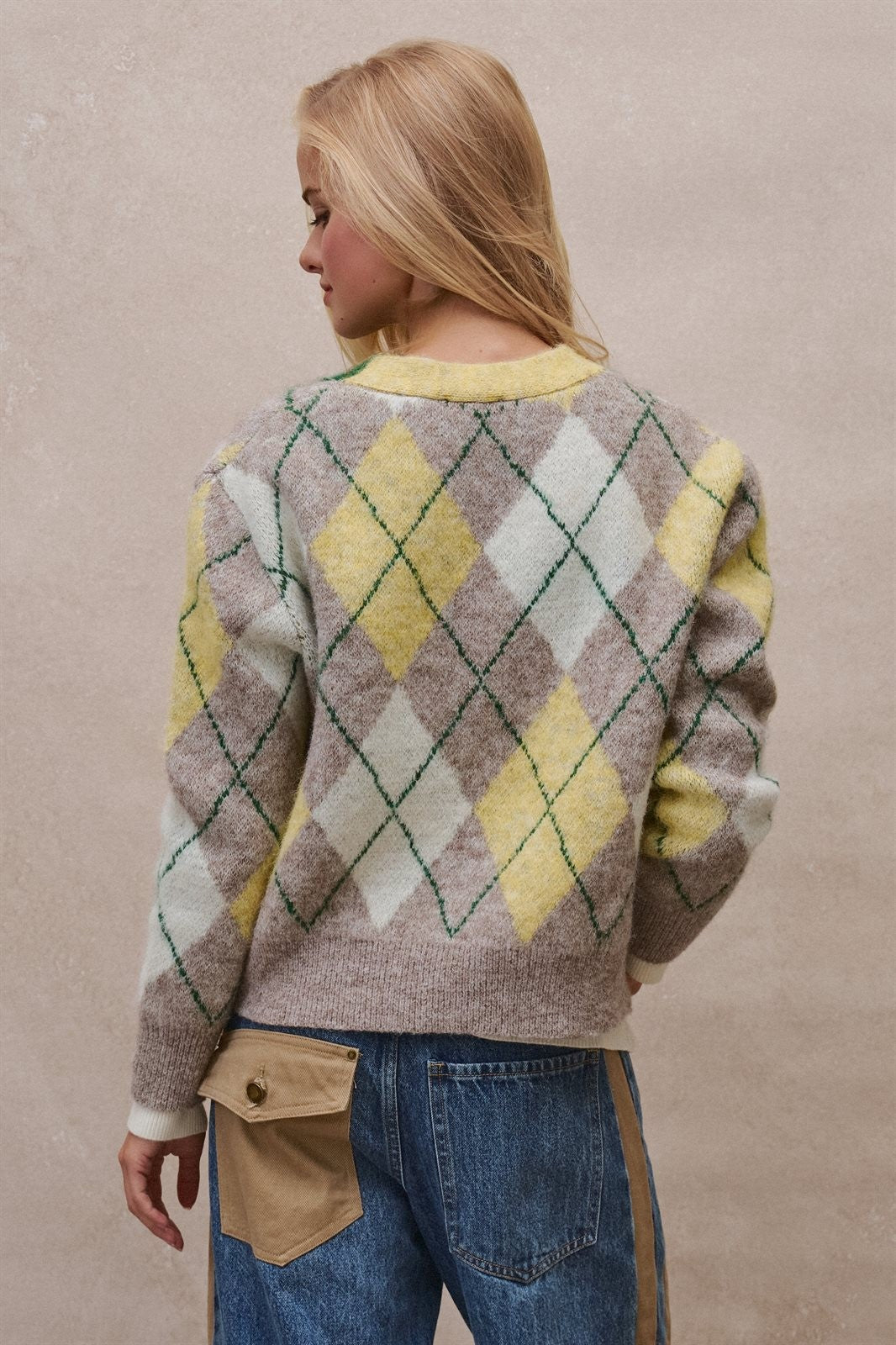 Vintage Pastel Argyle Back to School Cardigan in Preppy Old  in GREEN - Women's Cardigans & Shrugs | Urban Daizy
