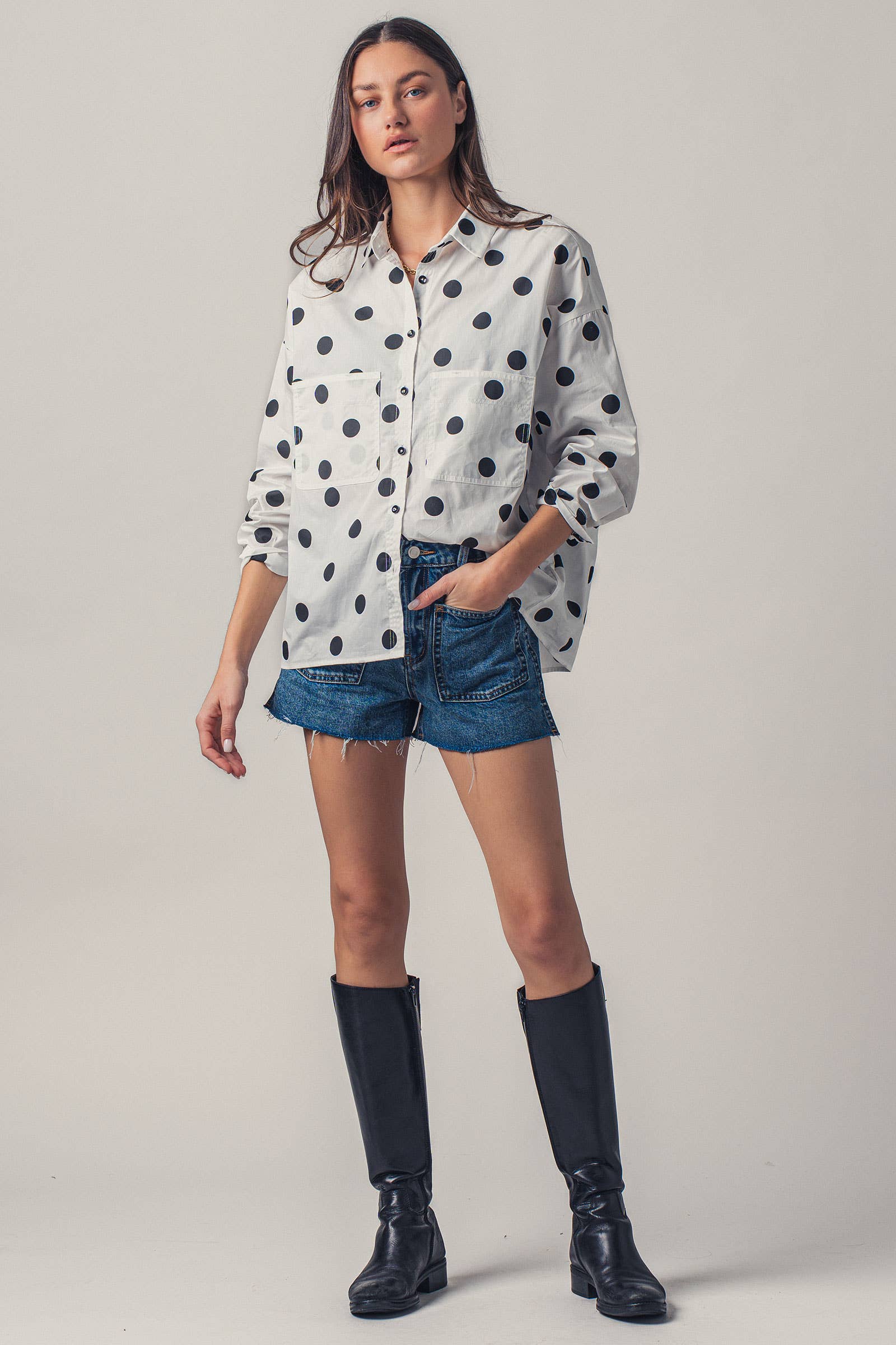 Relaxed Polka Dot  Button-Down Shirt