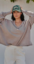Relaxed Vintage V-Neck Oversized Sweatshirt in MOCHA MOUSSE - Women's Sweatshirts & Hoodies | Urban Daizy