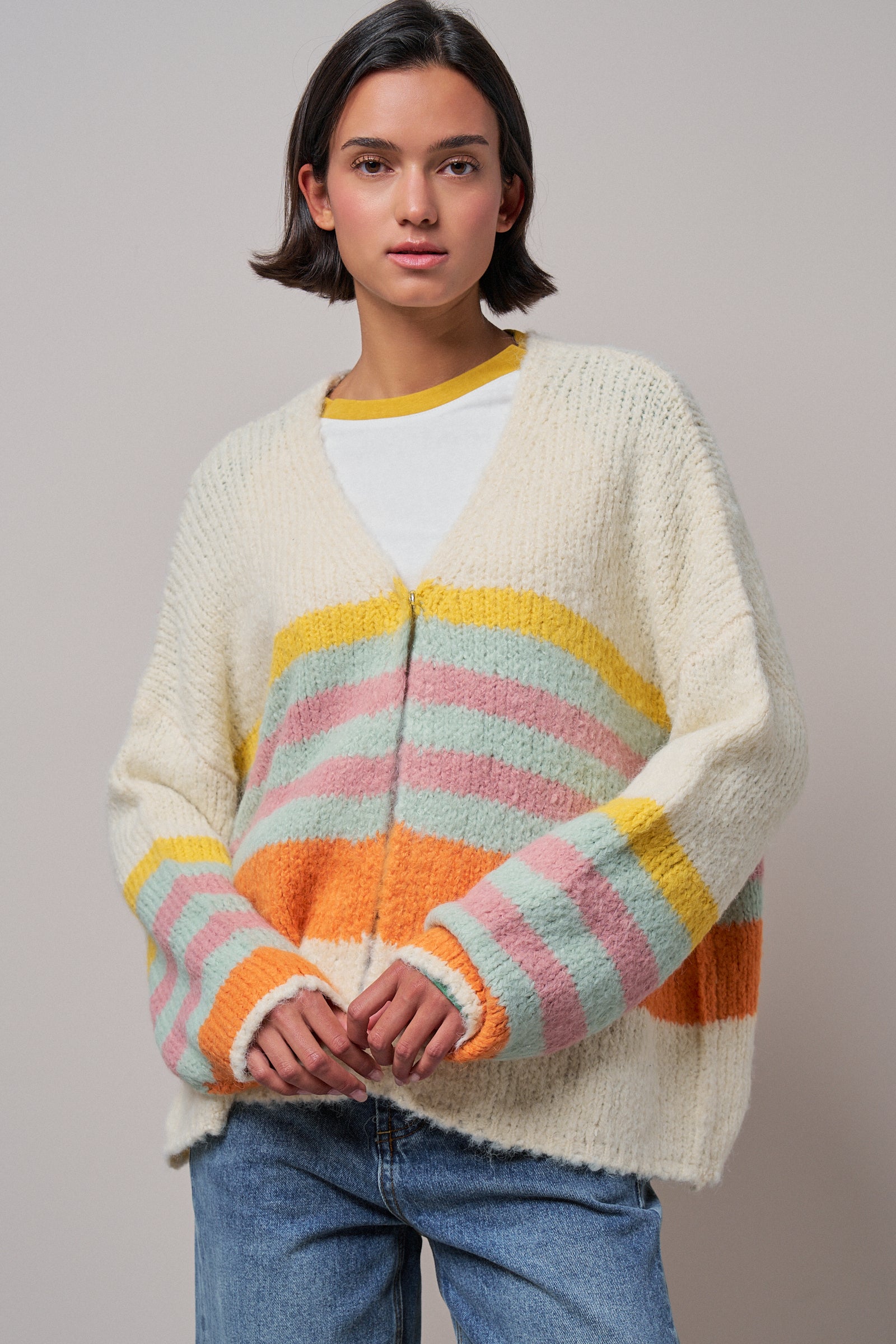 Statement Multi-Color Stripe Cardigan