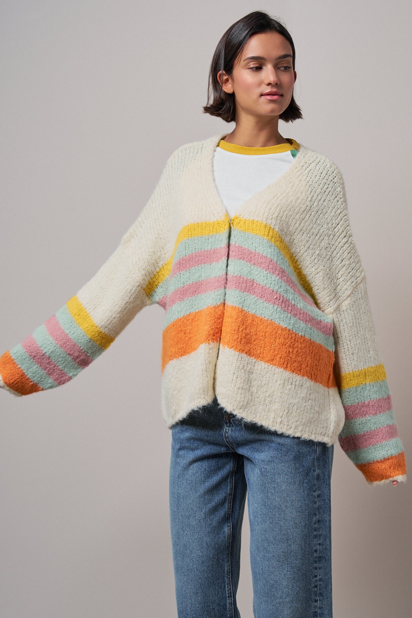 Statement Multi-Color Stripe Cardigan
