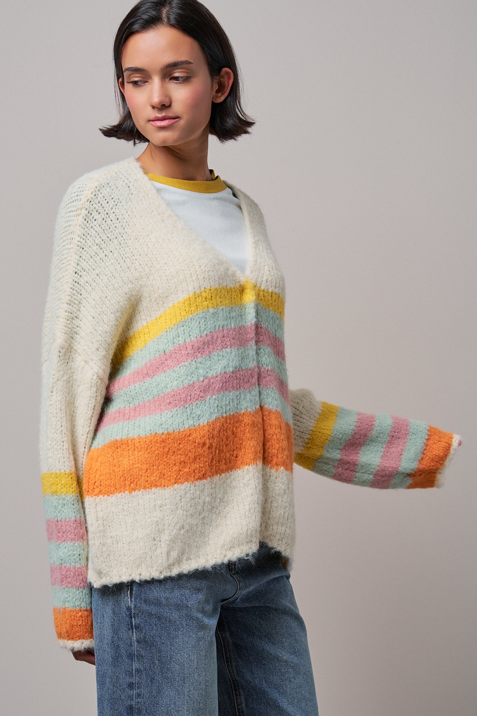 Statement Multi-Color Stripe Cardigan