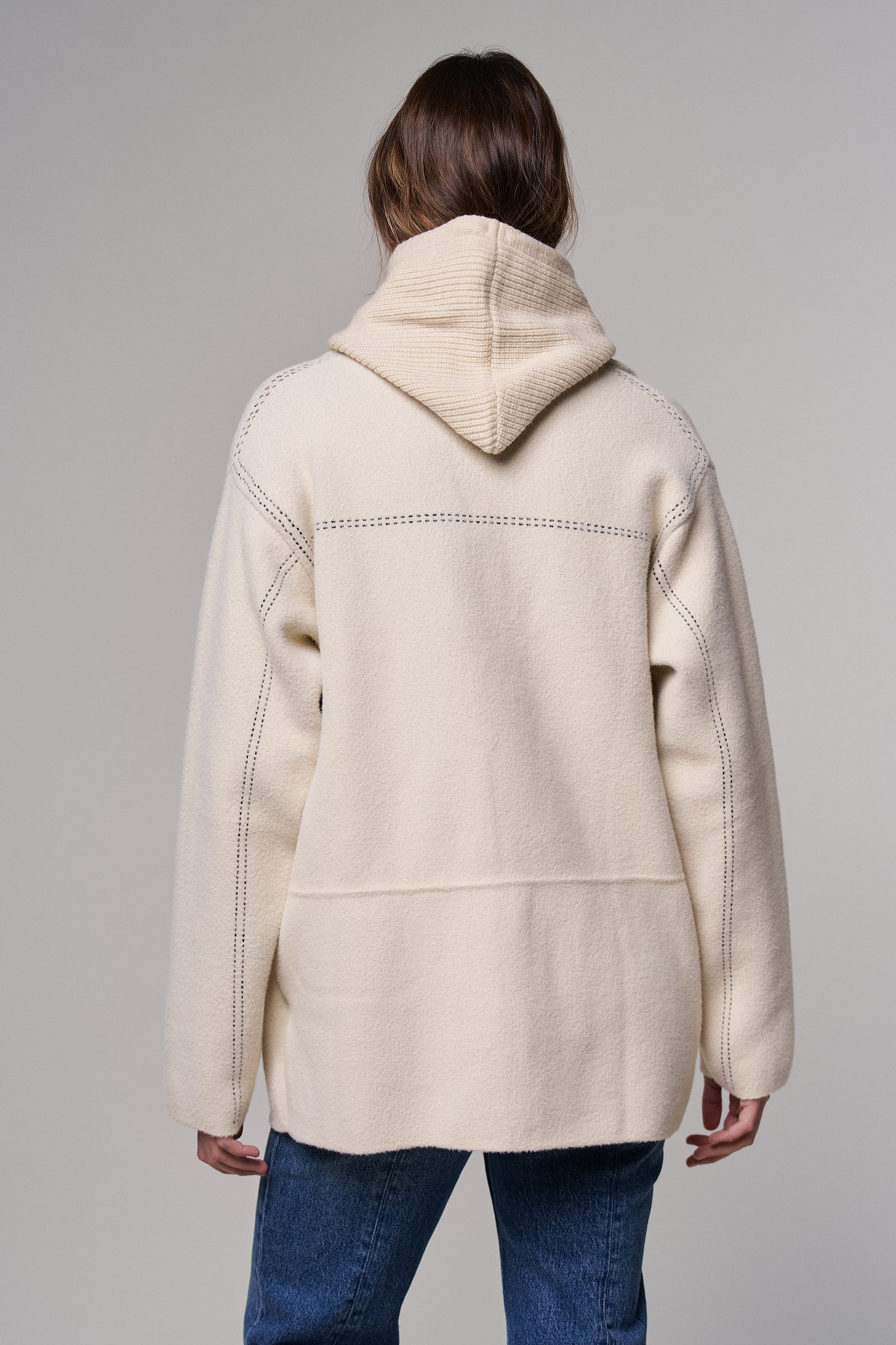 Wool Blend Knit Coat with Zip Hood