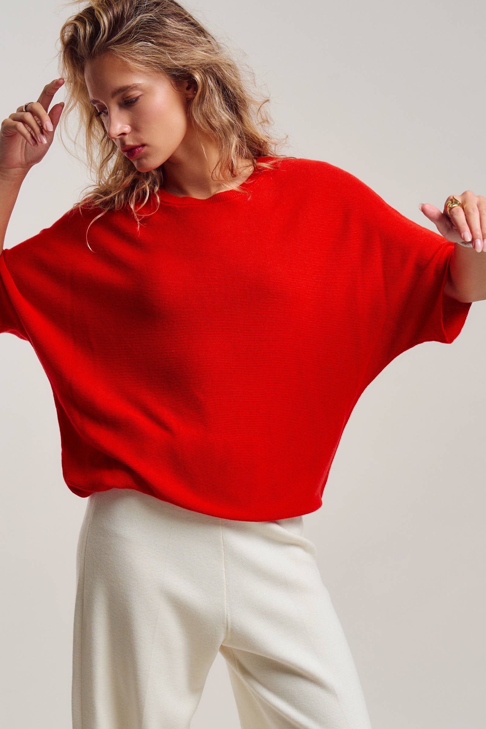 Relaxed Dolman Sleeve Knit Sweater Top