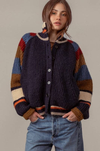 Chunky Rib-Knit Faux Fur Lined Cardigan