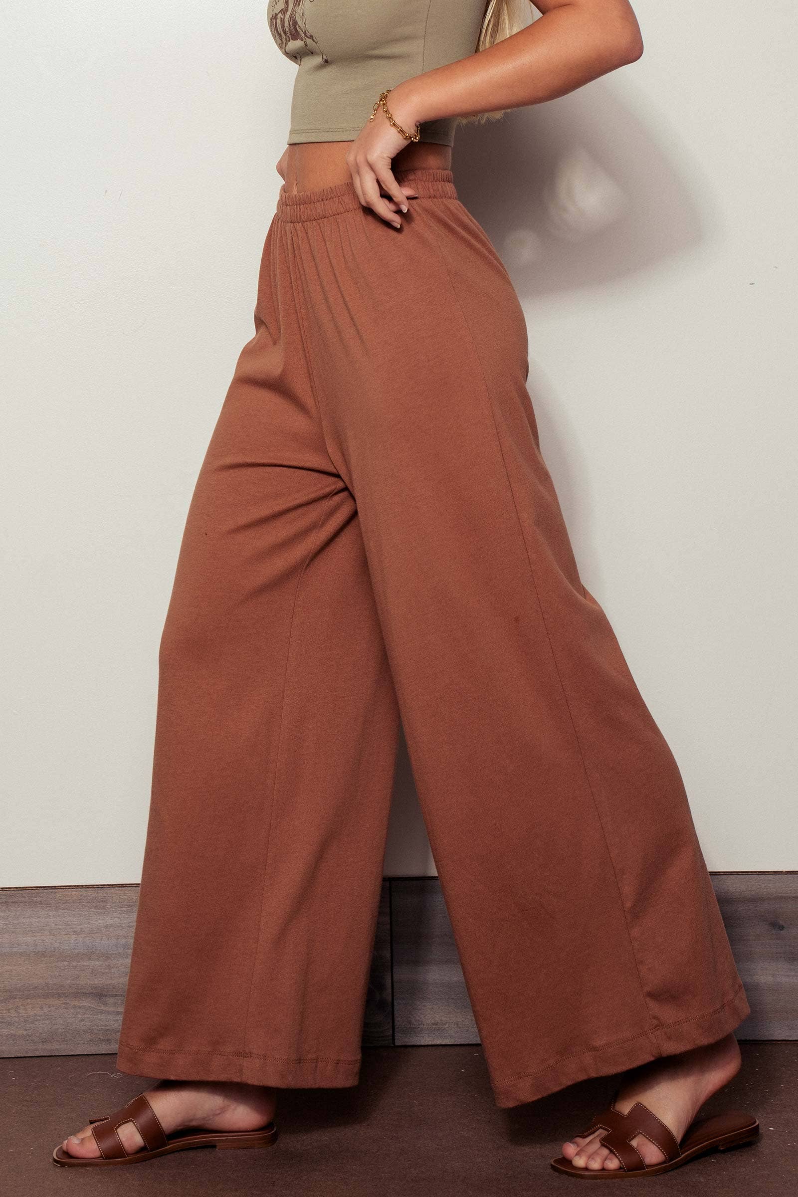 Urban Daizy Elastic Waist Wide Leg Knit Pants Nutshell Pants - Women's (UDZ-TP-00812) – alternate view 3