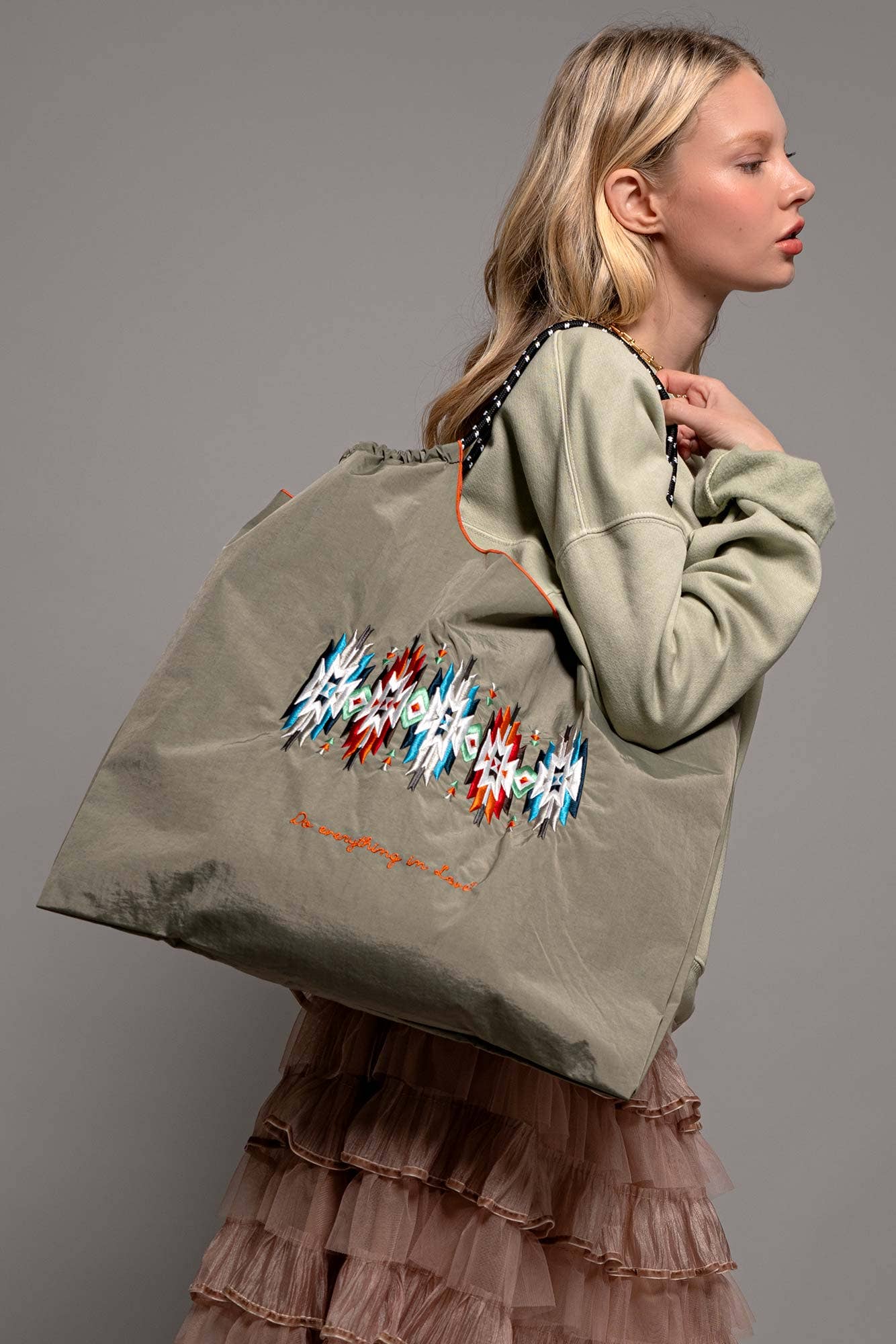 Urban Daizy Western Geometric Print Drawstring Market Tote Black Tote Bag - Women's (UDZ-DR-00388)