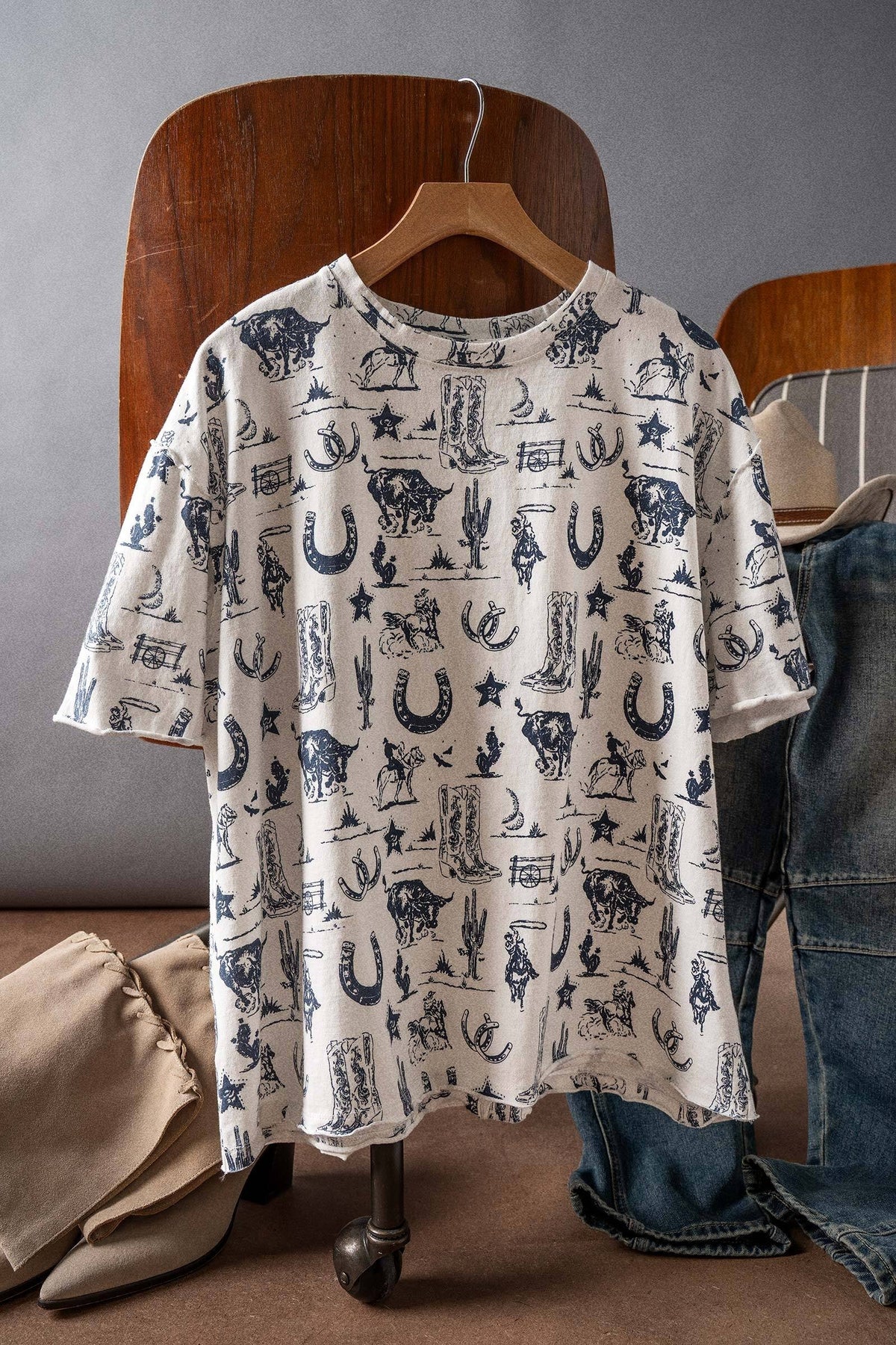 Rodeo Charm Print Oversized Tee in CREAM - Women's Graphic T-shirts | Urban Daizy