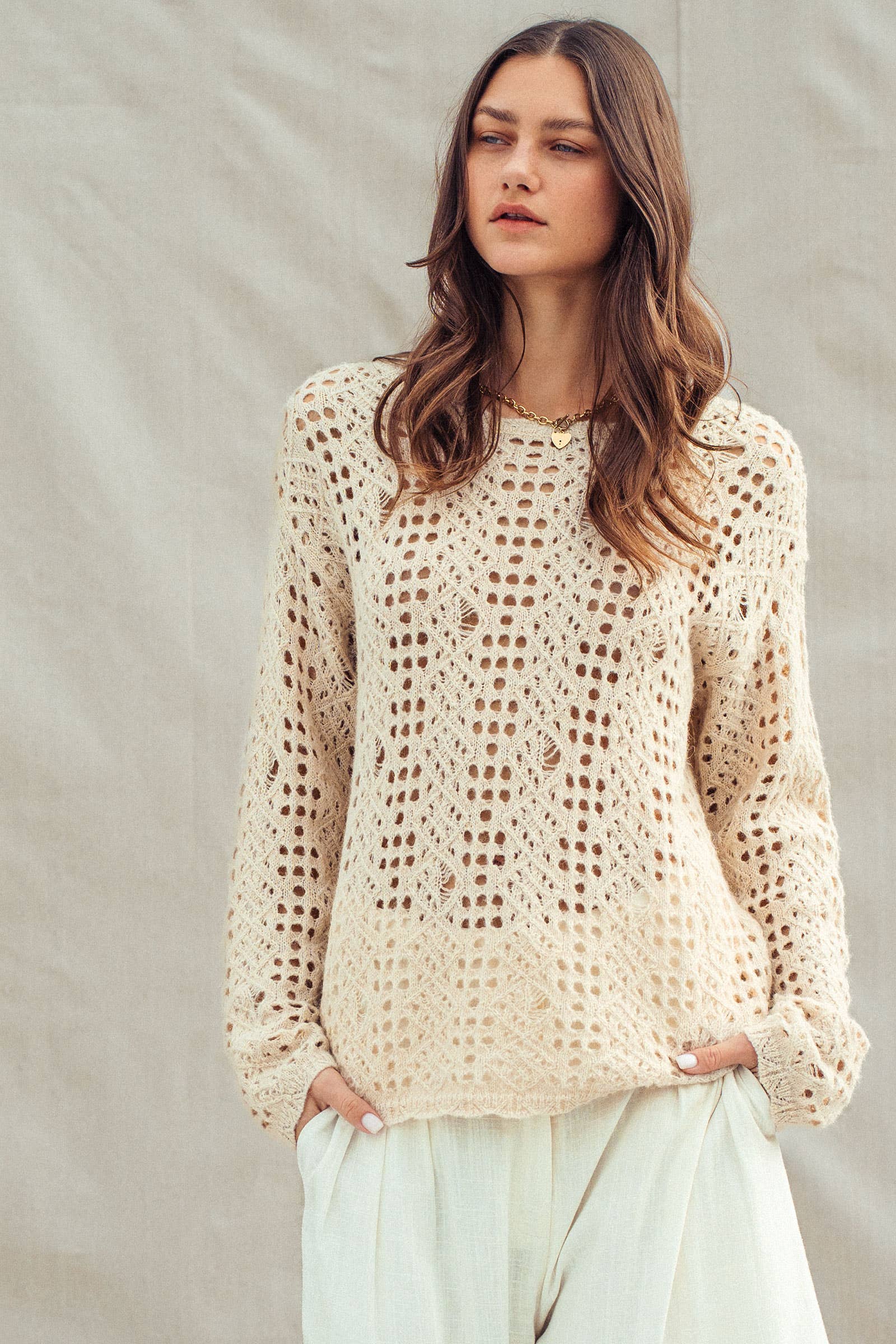 Relaxed Open-Knit Crochet-Style Sweater