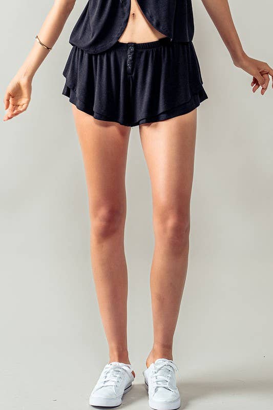 Urban Daizy Bamboo Blend Ruffled Lounge Shorts Black Lounge Shorts - Women's (UDZ-PT-00267) – alternate view 11