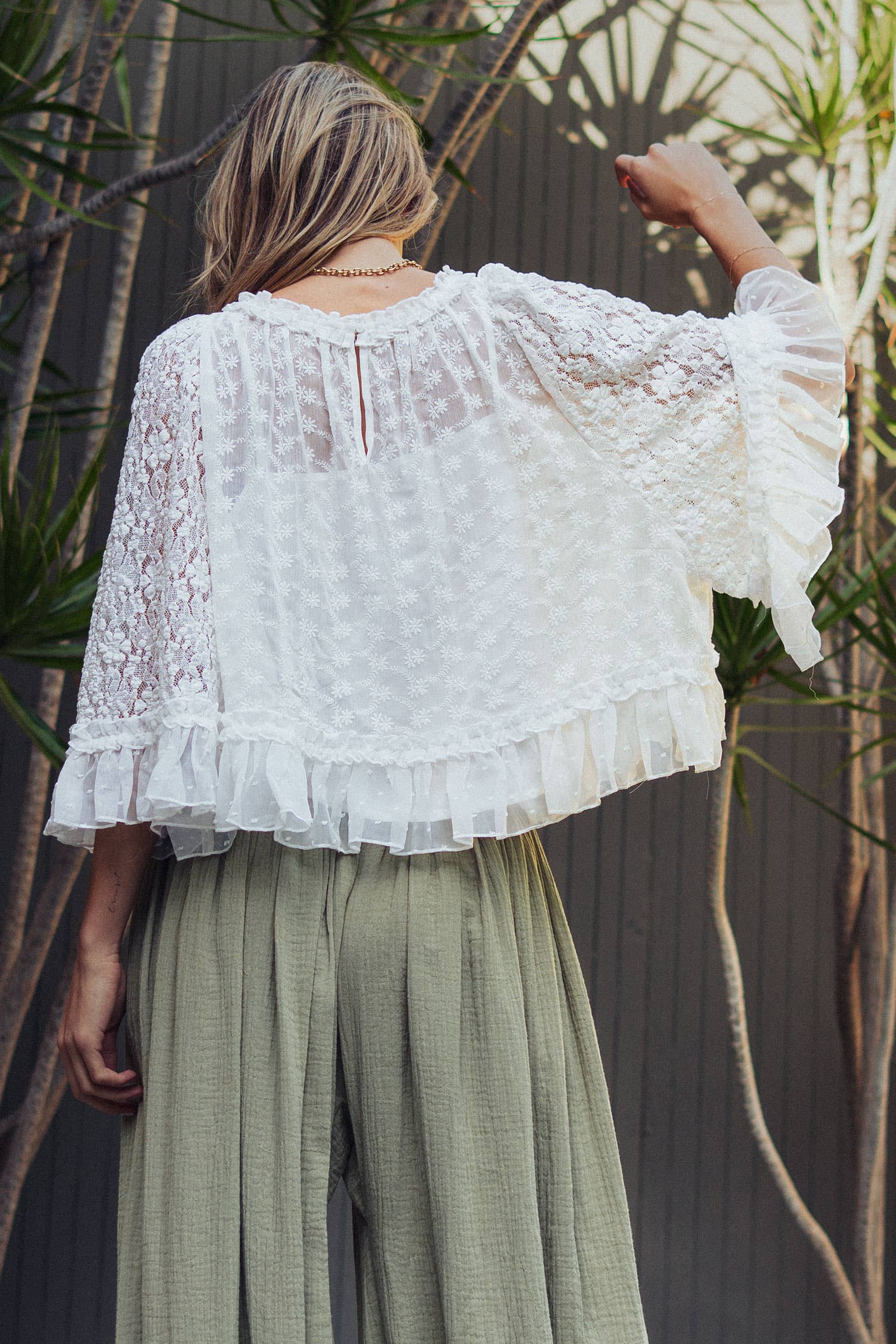 Urban Daizy Swiss Dot Lace Top Ruffle Flutter Sleeve Black Blouse - Women's (UDZ-TP-01041) – alternate view 5