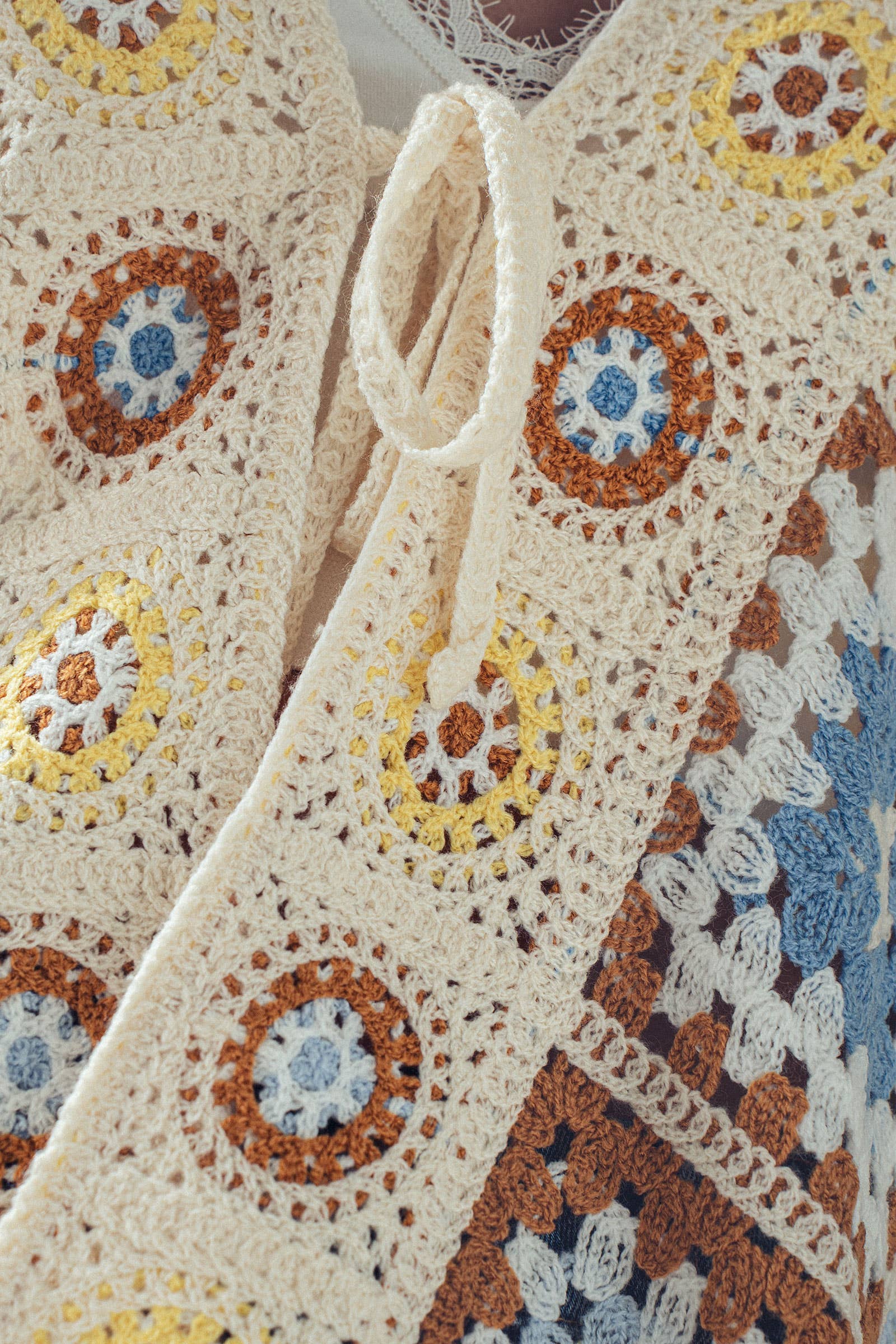 Granny Square Crochet Tie-Front Cardigan