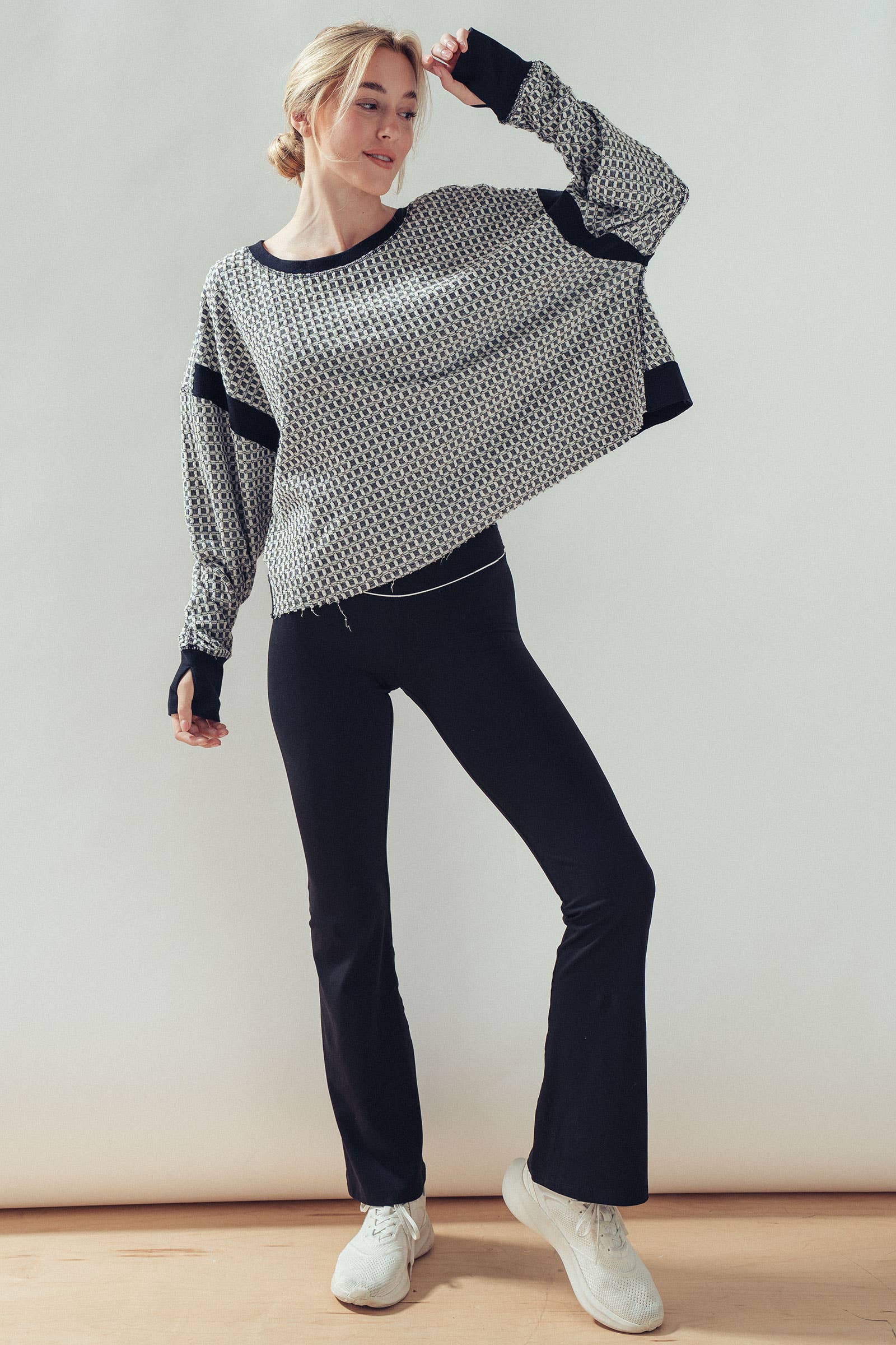 Reversible Textured Check Long Sleeve Pullover