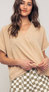 Urban Daizy Relaxed V-Neck Top with Folded Sleeves Ivory Blouse - Women's (UDZ-TP-00570) – alternate view 26