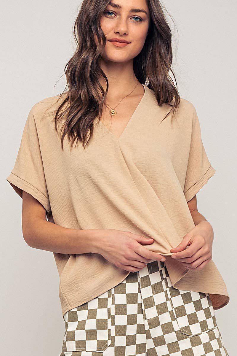 Urban Daizy Relaxed V-Neck Top with Folded Sleeves Ivory Blouse - Women's (UDZ-TP-00570) – alternate view 26