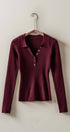 Urban Daizy Classic Fitted Ribbed Knit Polo Sweater Brown Knit Sweater - Women's (UDZ-KN-00657) – alternate view 28