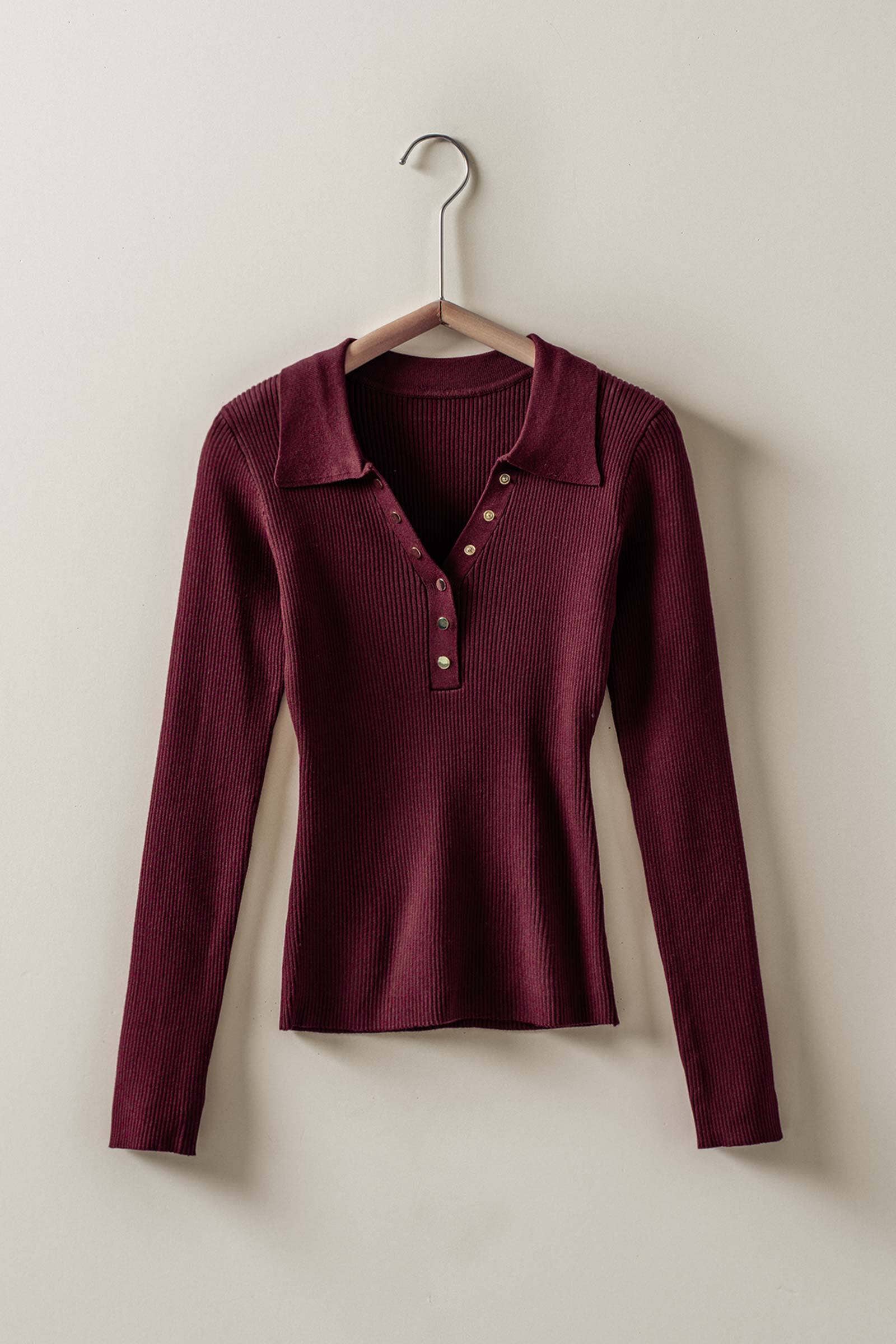 Urban Daizy Classic Fitted Ribbed Knit Polo Sweater Brown Knit Sweater - Women's (UDZ-KN-00657) – alternate view 28