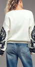 Urban Daizy Embroidered Sleeve Ivory Knit Sweater Ivory-Black Knit Sweater - Women's (UDZ-KN-00654) – alternate view 8