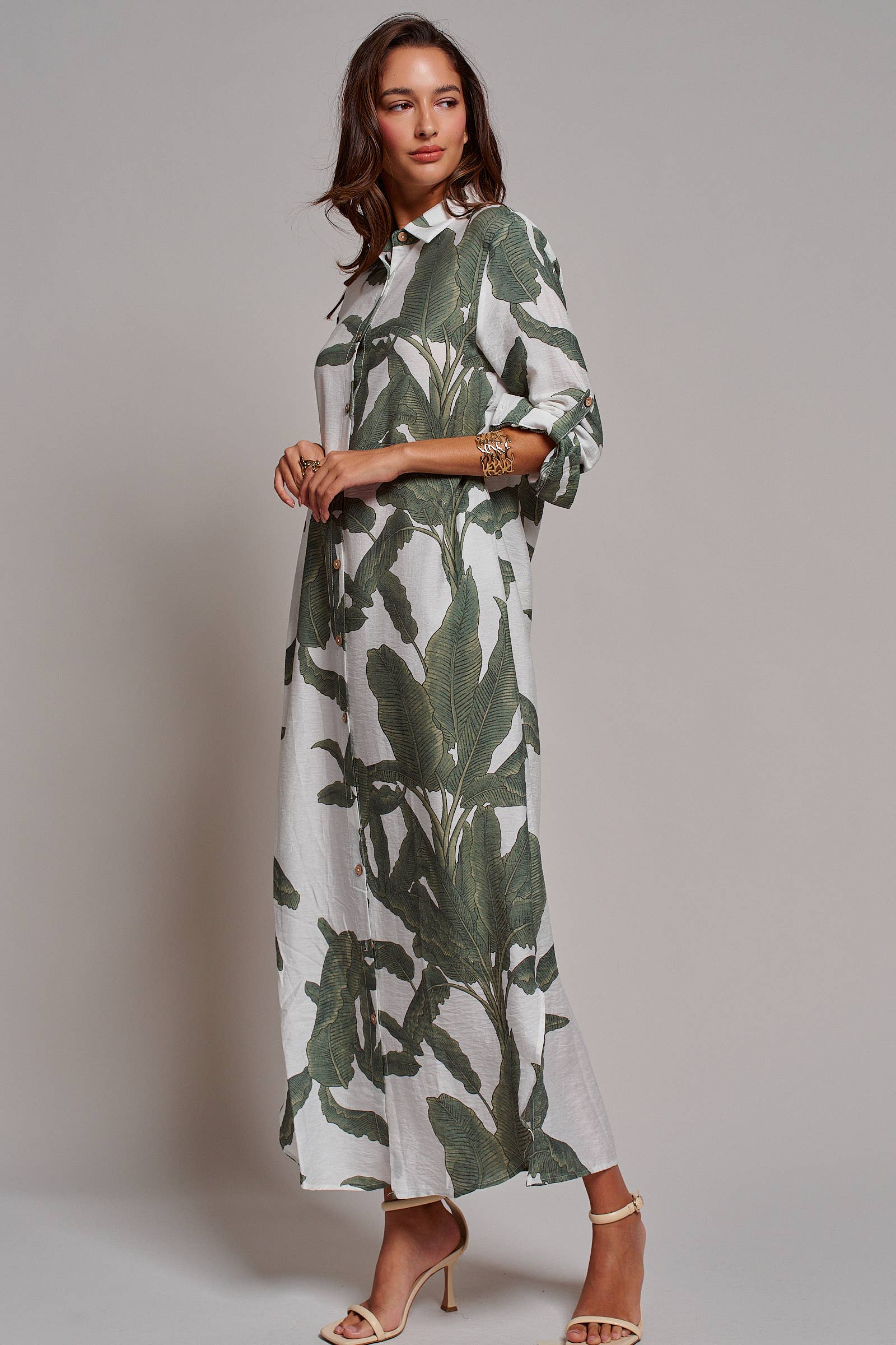 Tropical Paradise Button Down Collared Vacation Dress
