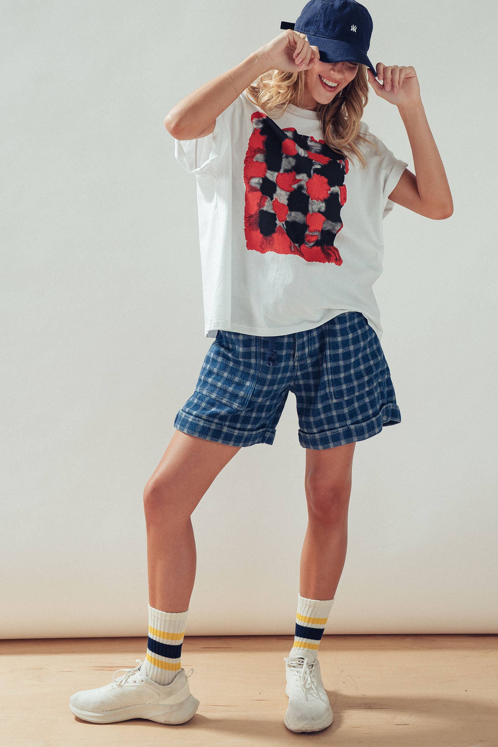 Urban Daizy Plaid Cotton Blend Shorts Rope Drawstring Blue Shorts - Women's (UDZ-PT-00480) – alternate view 12