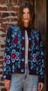 Embroidered Corduroy Jacket with Folk Floral Scroll in NAVY - Women's Jackets & Blazers | Urban Daizy