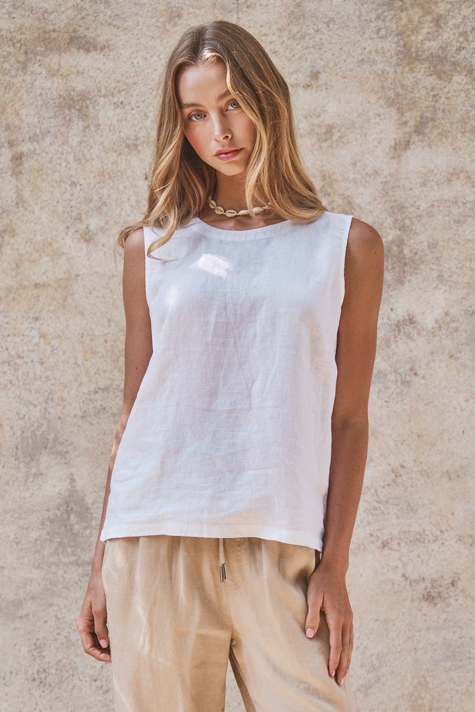 Minimal Muse Linen Sleeveless Top in WHITE - Women's Fashion | Urban Daizy