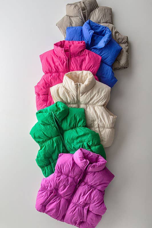 Urban Daizy Stand Collar Quilted Elastic Hem Puffer Vest Azure Outerwear Vest - Women's (UDZ-OT-00268) – alternate view 19