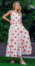 Urban Daizy Polka Dot Halter Cotton Maxi Dress Smocked Back Red Dress - Women's (UDZ-DR-00519)