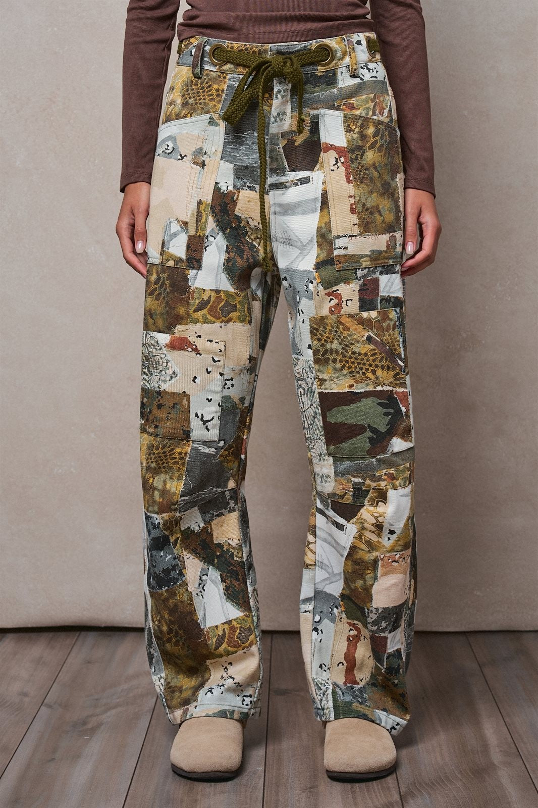 Camo Cargo Pants Wide Leg Patchwork Utility Streetwear in MULTI - Women's Casual Pants | Urban Daizy