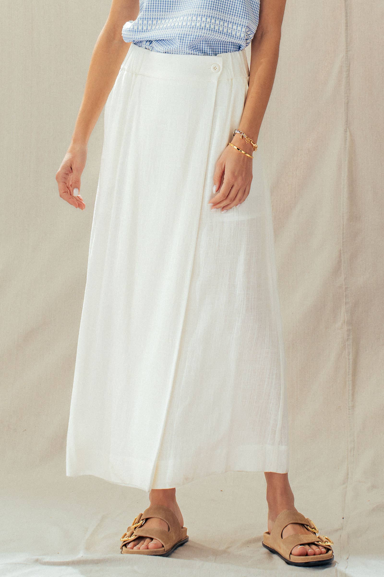 Bohemian Button Front Wrap Around Elastic Waist Maxi Skirt