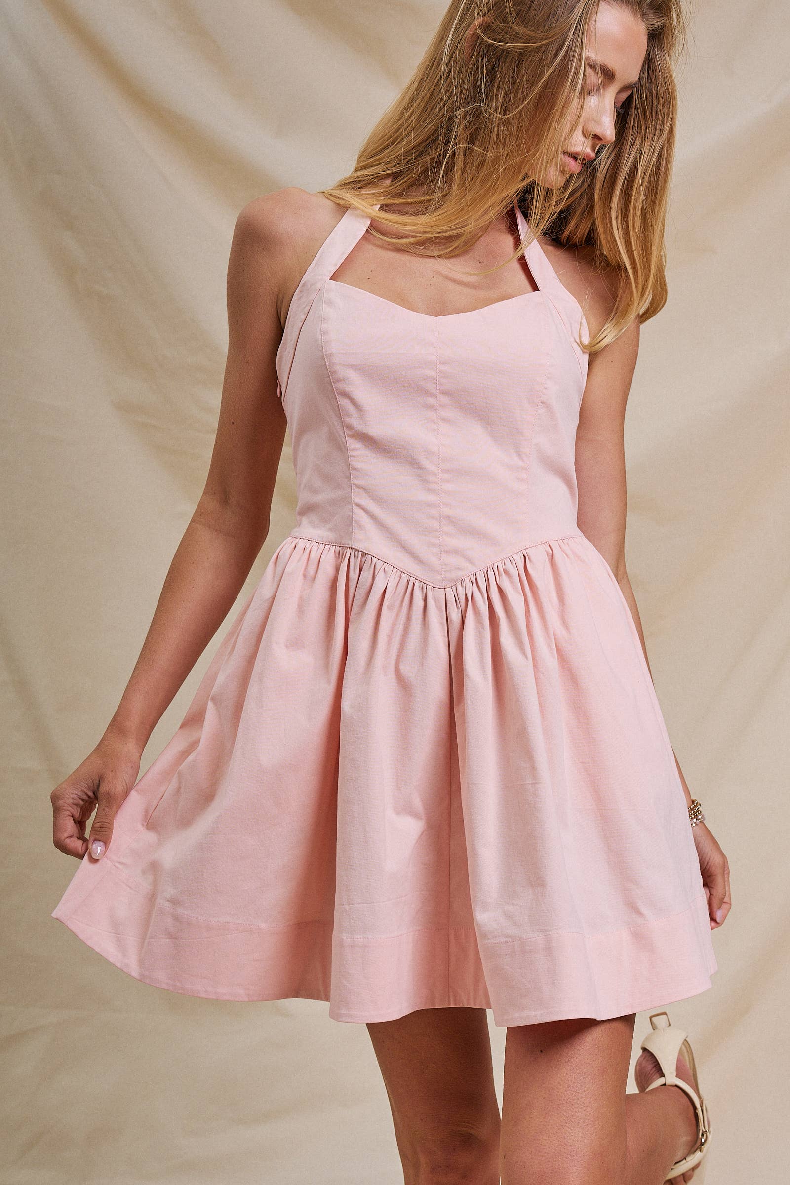 White Poplin Halter Corset Mini Dress