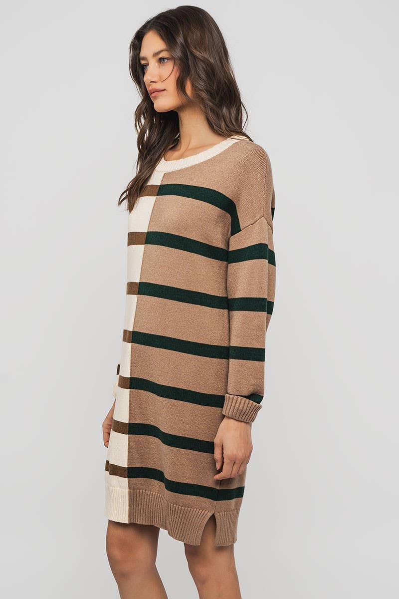 Urban Daizy Two-Tone Striped Knit Sweater Dress Cream-Multi Dress - Women's (UDZ-DR-00352) – alternate view 2