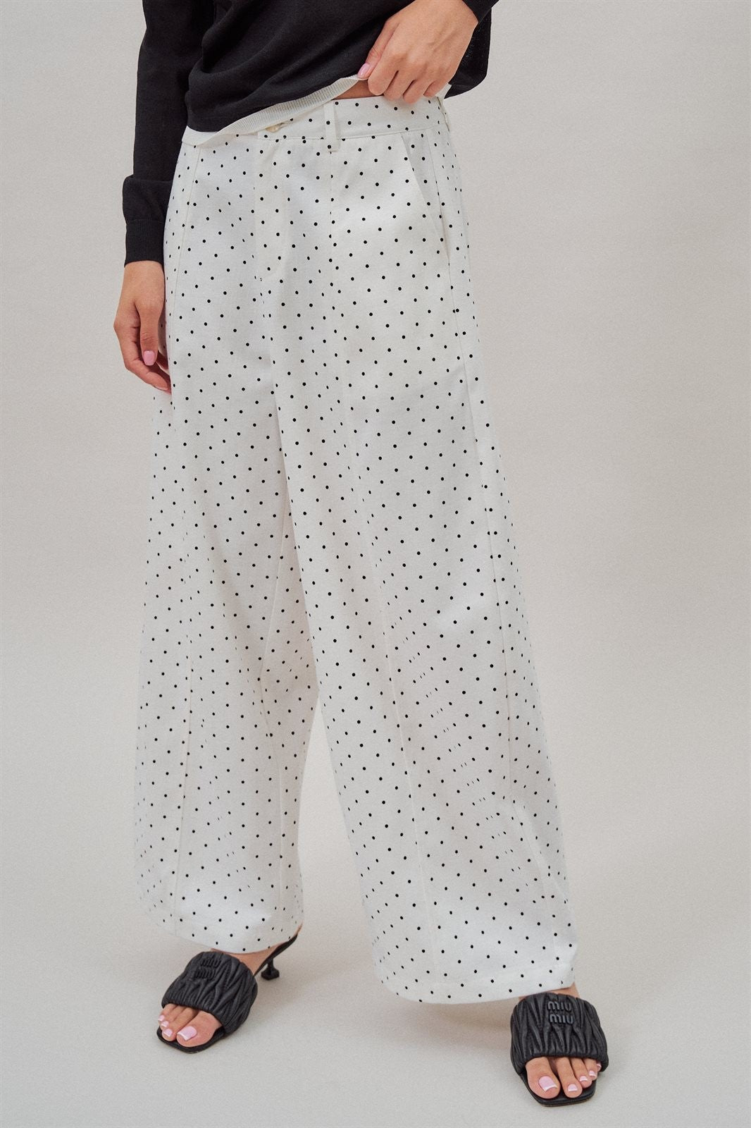 Polka Dot High-Rise Wide-Leg Dress Pants