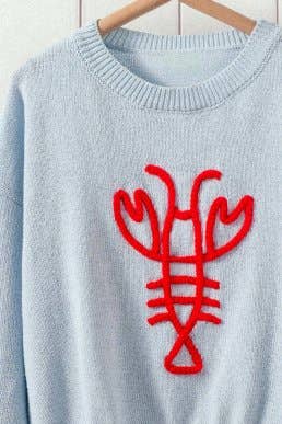 Urban Daizy Playful Lobster Embroidery Relaxed Knit Sweater Top Blue Knit Sweater - Women's (UDZ-SK-00127) – alternate view 4