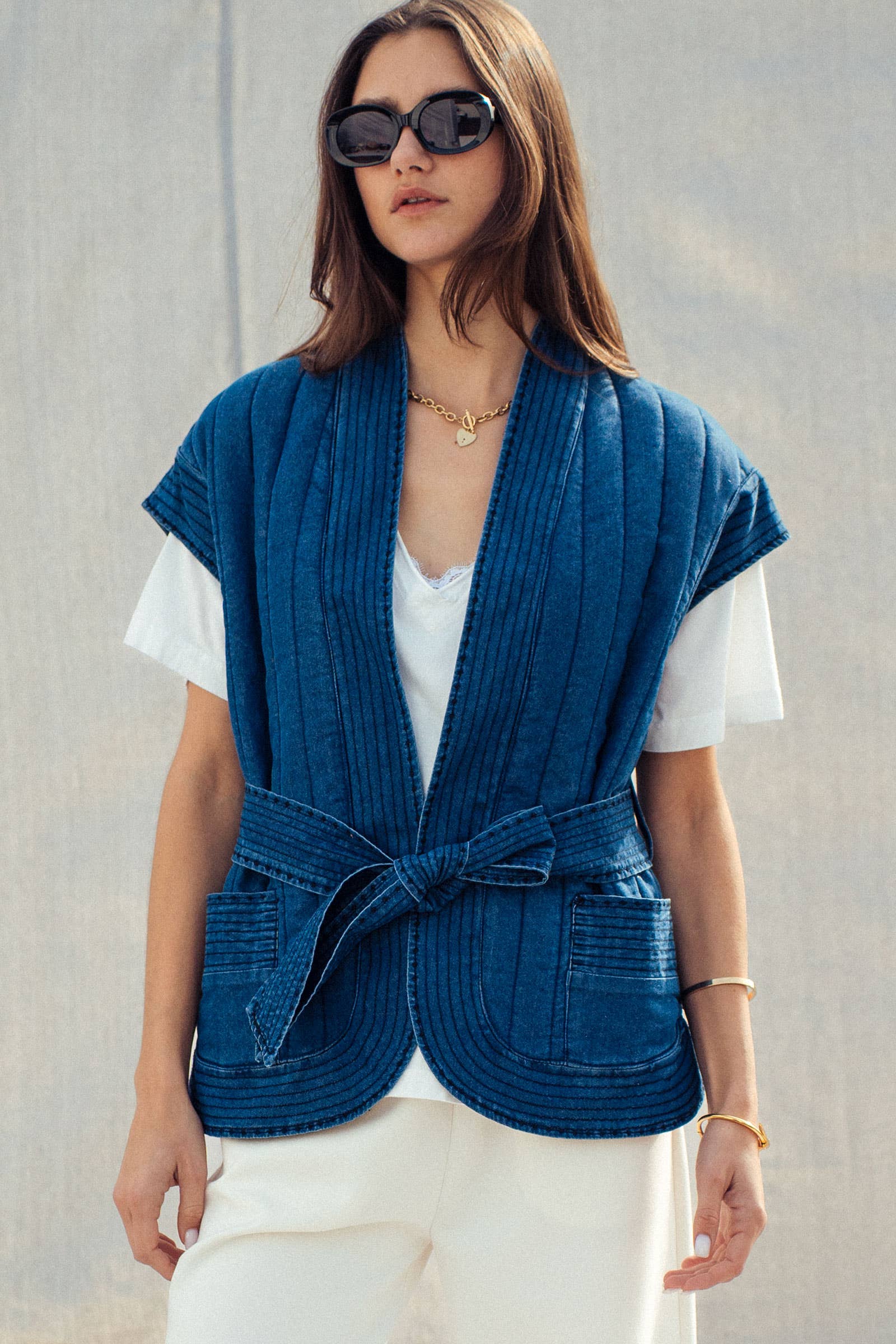 Washed Belted Denim Vest