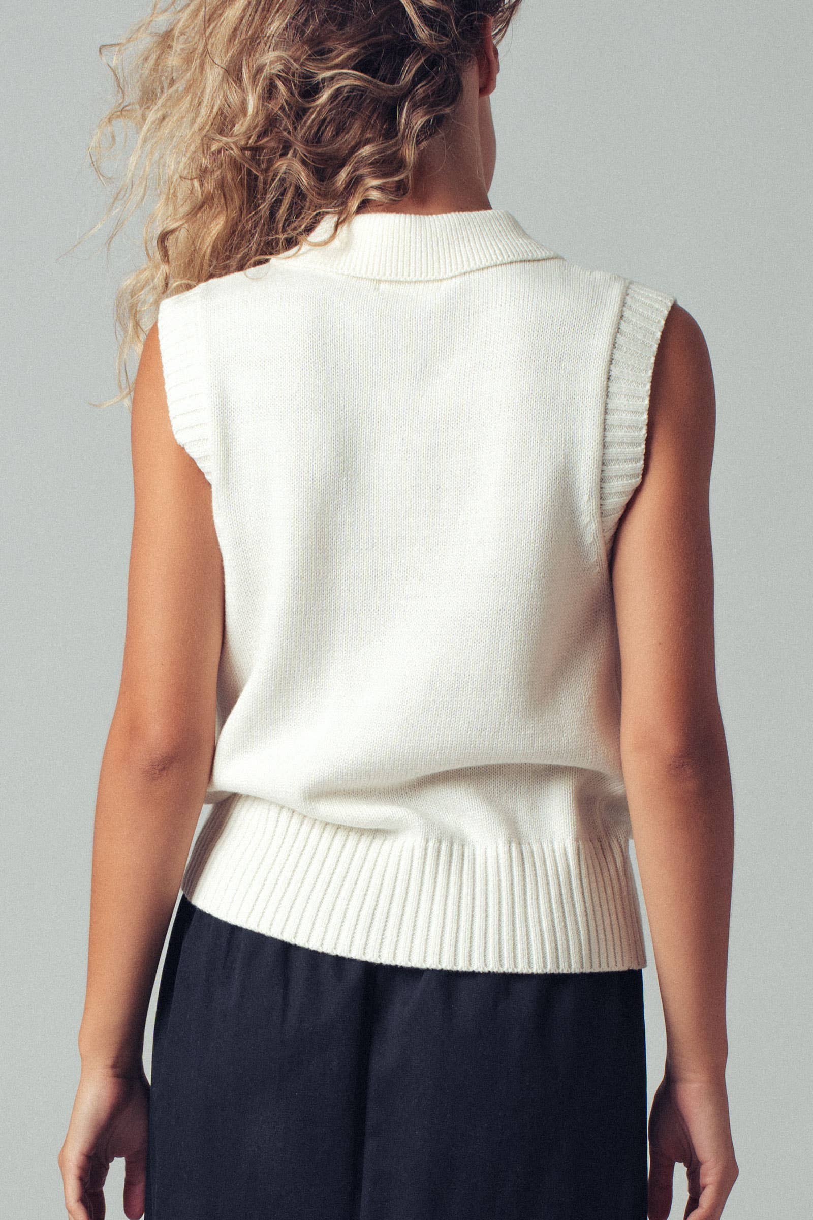 Polished Sleeveless Knit Polo Vest