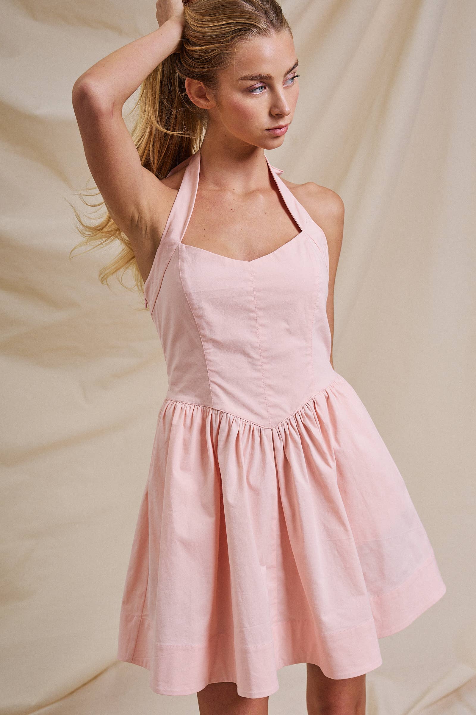 White Poplin Halter Corset Mini Dress