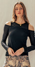Urban Daizy Layered Ribbed Knit Off-Shoulder Long Sleeve Top BLACK Tank Top - Women's (UDTP1079-BLACK) – alternate view