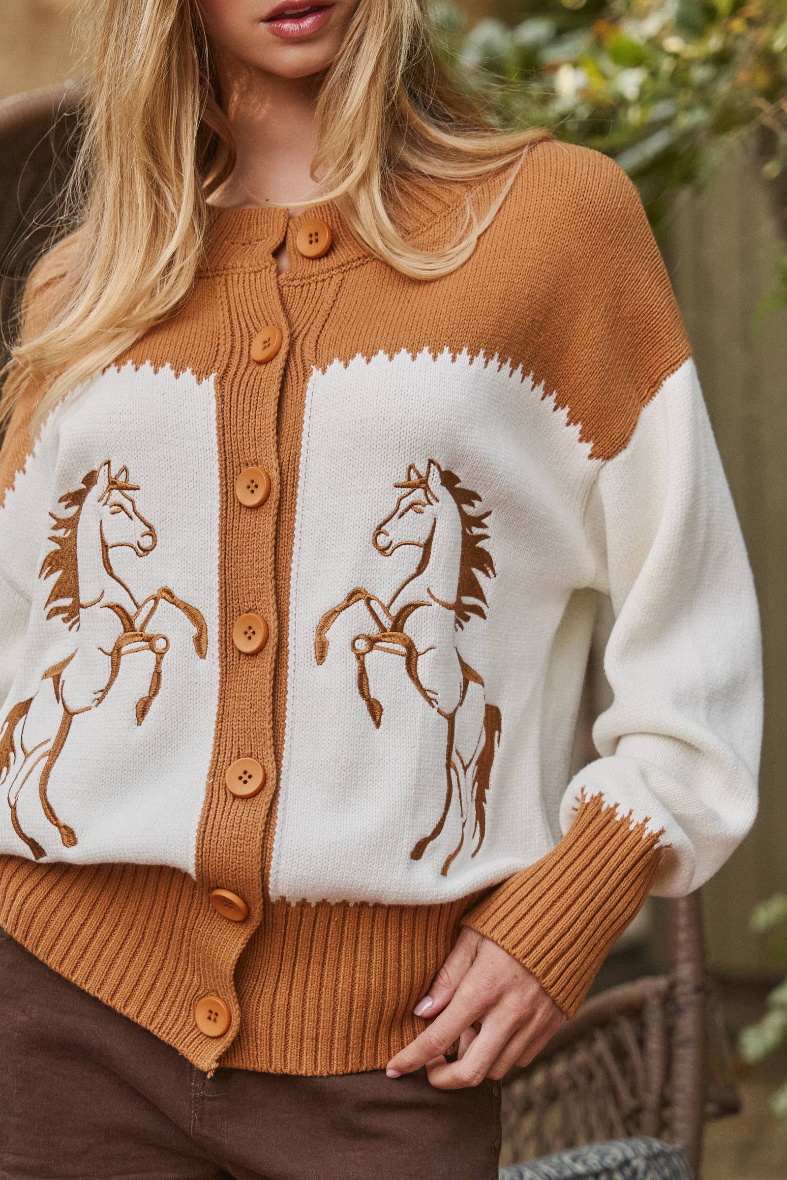 Western Horse Intarsia Knit Cardigan