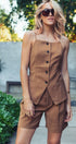 Buttoned Tie-Waist Cami Top in MOCHA - Women's Tops | Urban Daizy