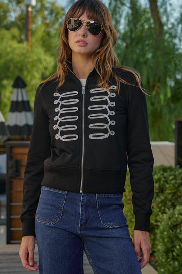 Napoleon Glitter Trim Mock Neck Zip Up Jacket