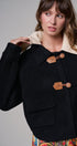 Toggle Front Sweater Jacket with Contrast Collar in BLACK - Women's Jackets & Blazers | Urban Daizy
