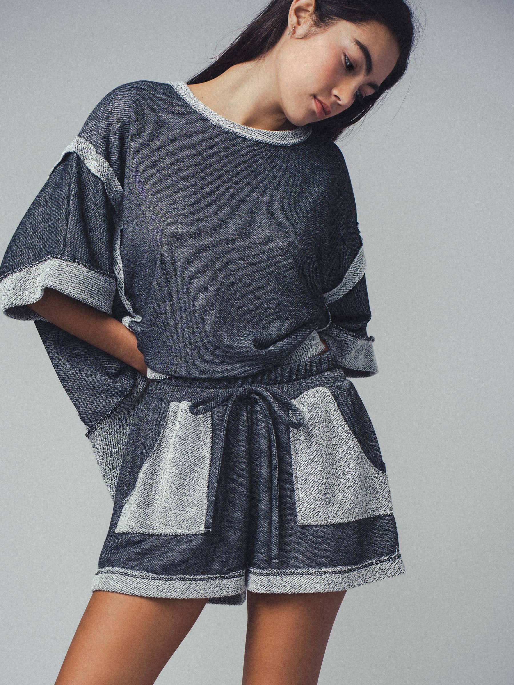 Urban Daizy Garner Cozy Reverse Stitch Colorblock Short Black Lounge Shorts - Women's (UDZ-PT-00209) – alternate view 17