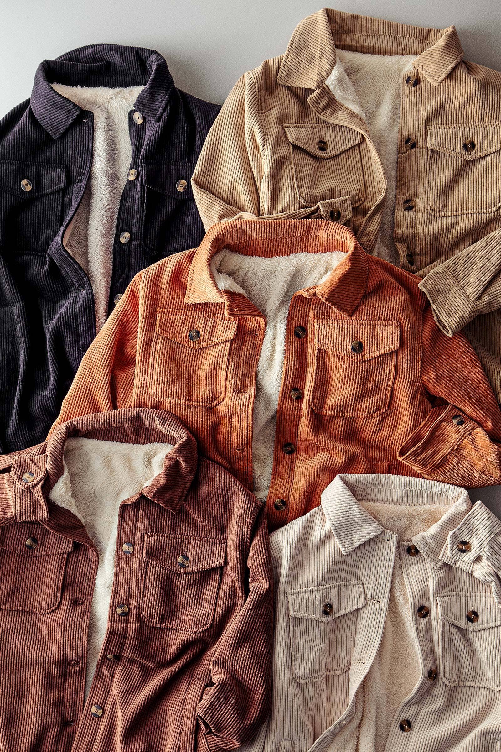 Urban Daizy Oversized Sherpa Lined Corduroy Shacket Beige Shirt Jacket Shacket - Women's (UDZ-OT-00163)