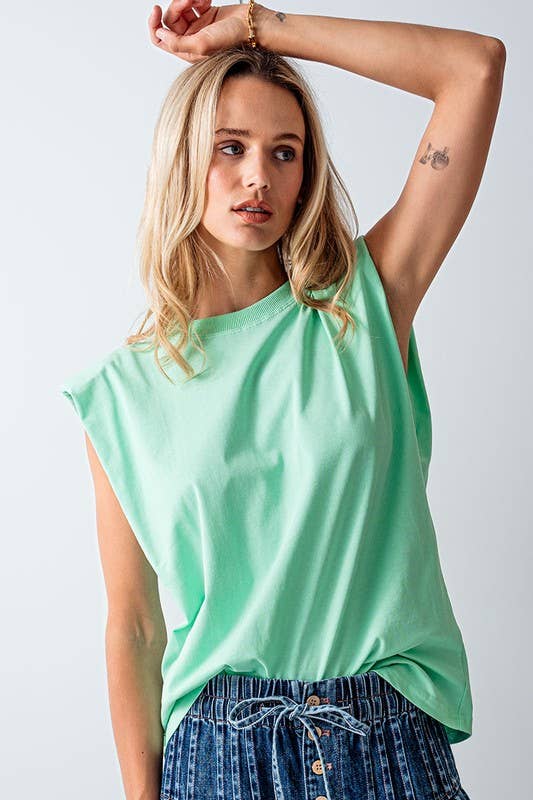 Urban Daizy Padded Shoulder Sleeveless Cotton Muscle Tee Mint T-Shirt - Women's (UDZ-TP-00589) – alternate view 9