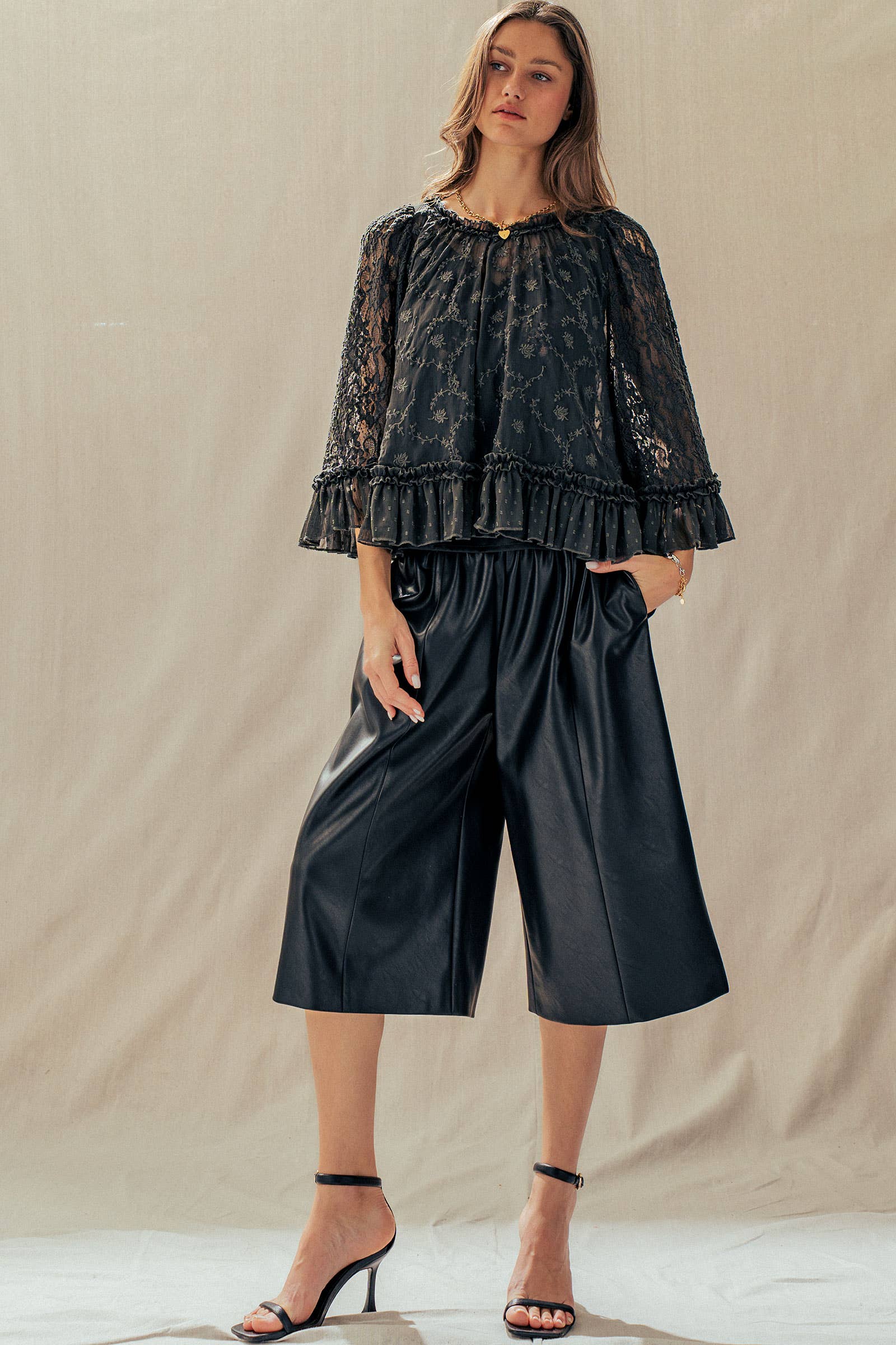Swiss Dot Lace Top Ruffle Flutter Sleeve