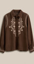 Embroidered Corduroy Western Shirt with Floral Stitch in BROWN - Women's Shirts & Blouses | Urban Daizy