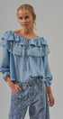 Lace Trim Ruffle Tie Neck Spring Blouse Top