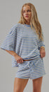 Oversized Striped Contrast Neck Boxy Tee