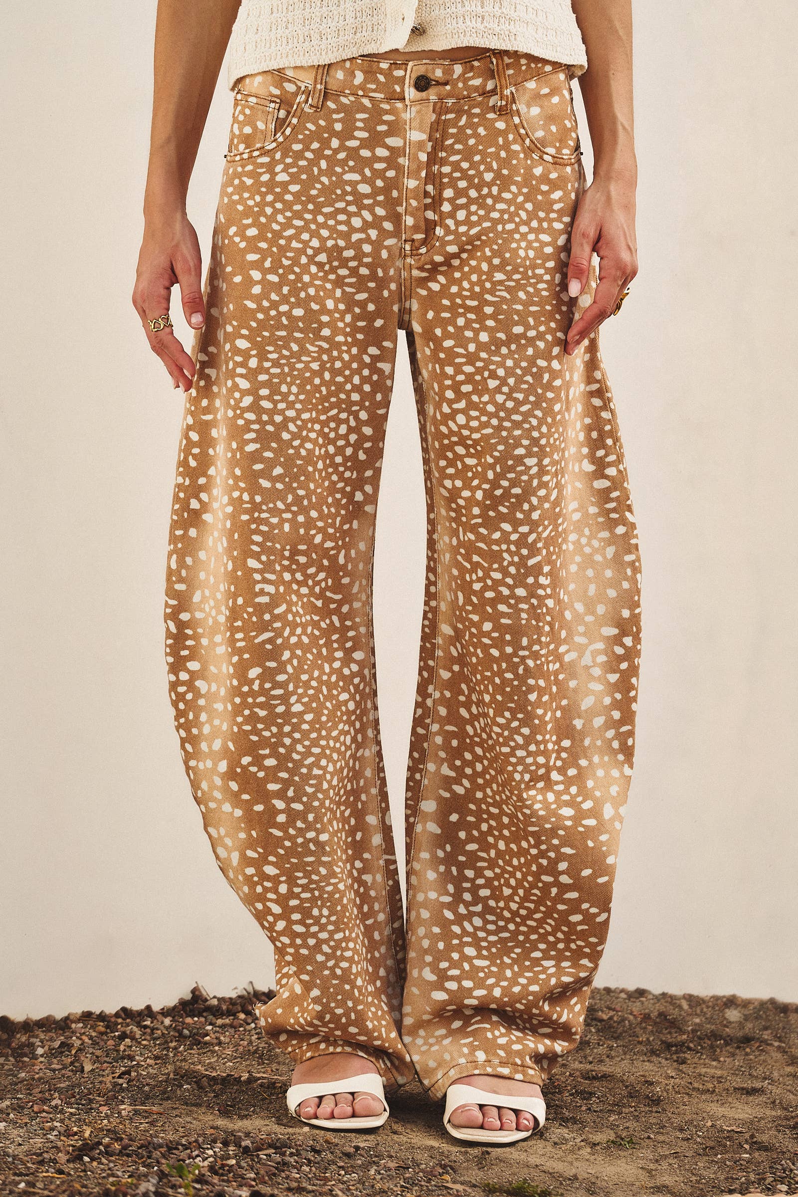 Bambi Deer Print Wide Leg Denim Pants